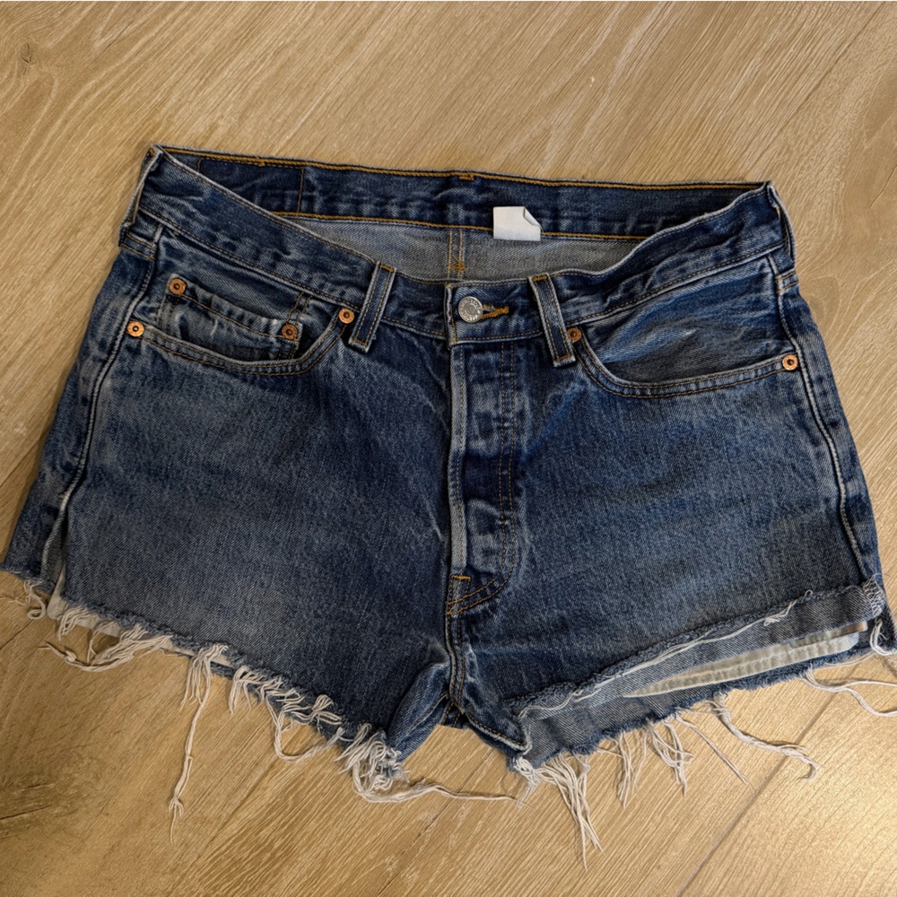 Levi's 501 Blue Frayed Jean Shorts
